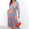 Catwalk Fool For Floral - Blue Orange Pleated Midi Dress