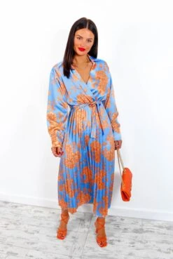 Catwalk Fool For Floral - Blue Orange Pleated Midi Dress -Fashion Clothing Store FoolForFloral BlueOrangePleatedMaxiDress6
