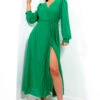 For The Fame - Green Pleated Midi Wrap Dress