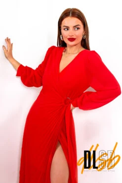 For The Fame - Red Pleated Wrap Midi Dress 8 For The Fame - Red Pleated Wrap Midi Dress -Fashion Clothing Store ForTheFame RedPleatedWrapMidiDress2