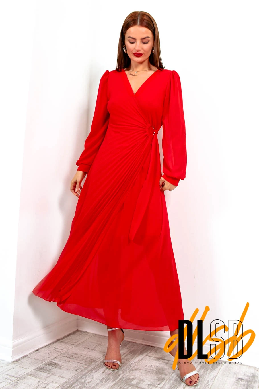 For The Fame - Red Pleated Wrap Midi Dress 6 For The Fame - Red Pleated Wrap Midi Dress - Image 6