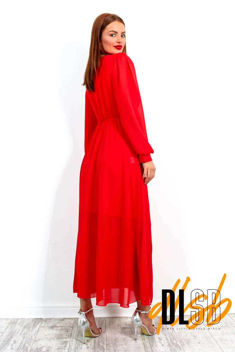 For The Fame - Red Pleated Wrap Midi Dress 5 For The Fame - Red Pleated Wrap Midi Dress - Image 5