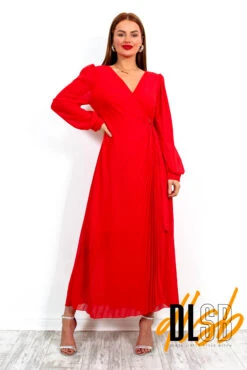 For The Fame - Red Pleated Wrap Midi Dress 9 For The Fame - Red Pleated Wrap Midi Dress -Fashion Clothing Store ForTheFame RedPleatedWrapMidiDress6