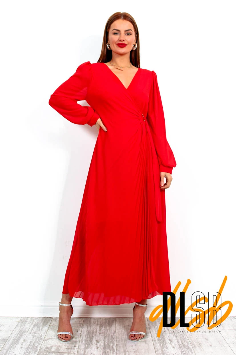 For The Fame - Red Pleated Wrap Midi Dress 4 For The Fame - Red Pleated Wrap Midi Dress - Image 4