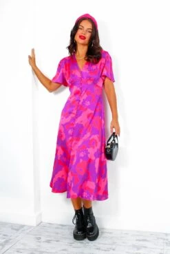 Forget Me Not - Pink Purple Floral Midi Dress -Fashion Clothing Store ForgetMeNot PinkPurpleFloralMidiDress 3