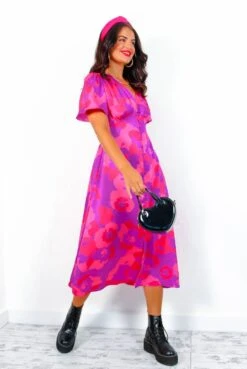 Forget Me Not - Pink Purple Floral Midi Dress -Fashion Clothing Store ForgetMeNot PinkPurpleFloralMidiDress 4