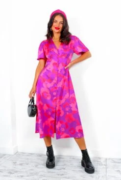 Forget Me Not - Pink Purple Floral Midi Dress -Fashion Clothing Store ForgetMeNot PinkPurpleFloralMidiDress 5