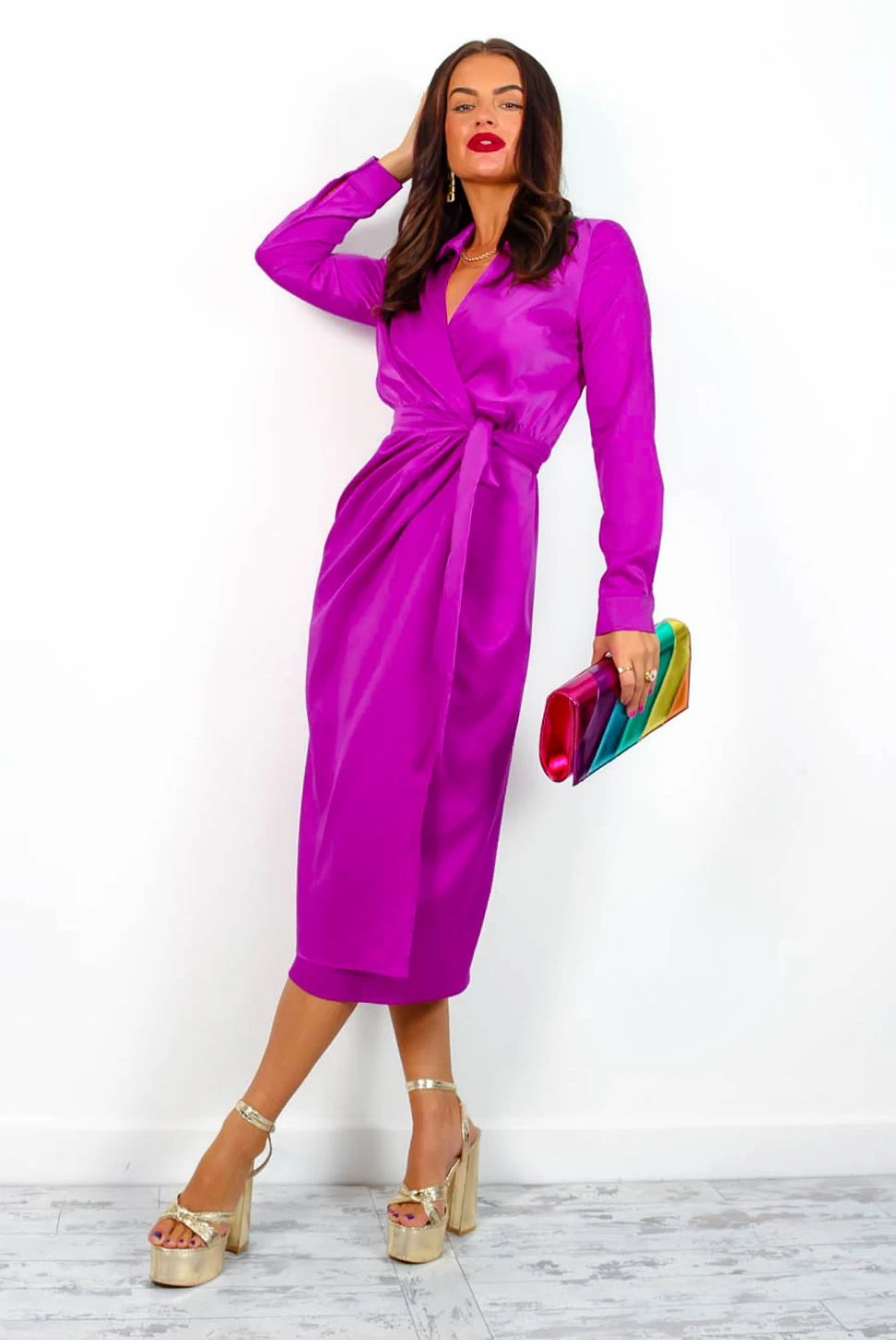 AX Paris Forget The Rules - Magenta Satin Long Sleeve Midi Dress 3 AX Paris Forget The Rules - Magenta Satin Long Sleeve Midi Dress - Image 3