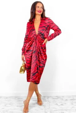 AX Paris Forget The Rules - Red Black Animal Print Satin Midi Dress -Fashion Clothing Store ForgetTheRules RedBlackAnimalPrintSatinMidiDress 6