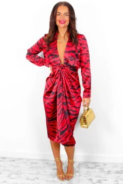 AX Paris Forget The Rules - Red Black Animal Print Satin Midi Dress