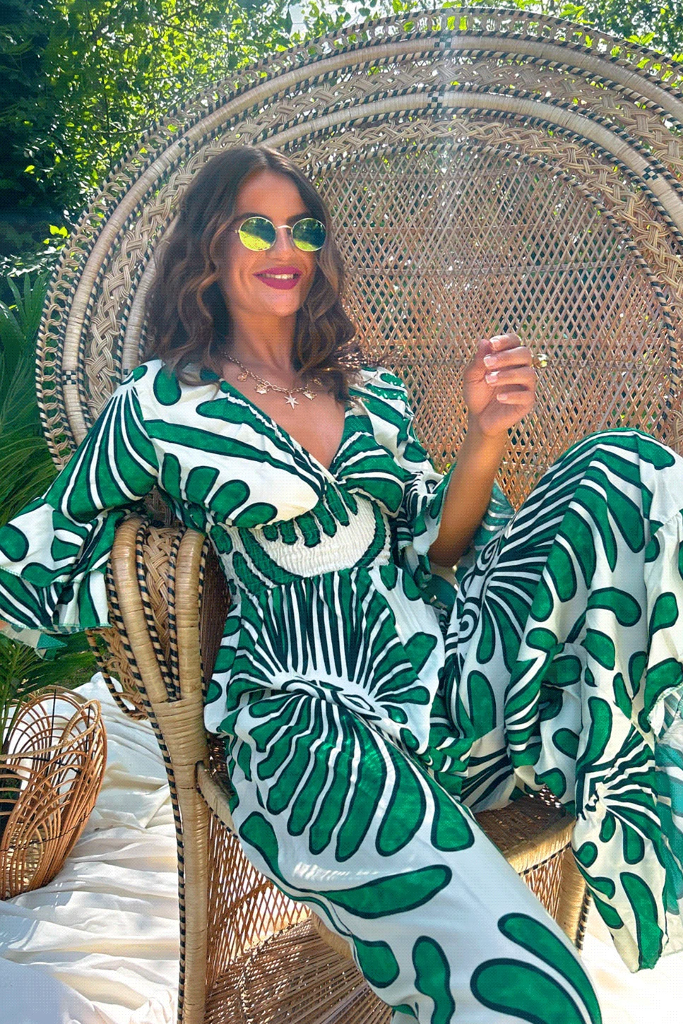 Free Spirited - Cream Green Abstract Print Wide Leg Jumpsuit 1 Free Spirited - Cream Green Abstract Print Wide Leg Jumpsuit