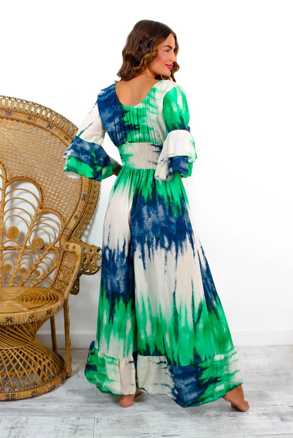 Free Spirited - Green Navy Ombre Abstract Print Wide Leg Jumpsuit 3 Free Spirited - Green Navy Ombre Abstract Print Wide Leg Jumpsuit - Image 3