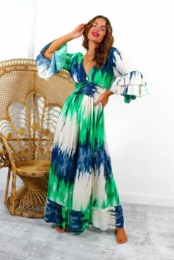 Free Spirited - Green Navy Ombre Abstract Print Wide Leg Jumpsuit