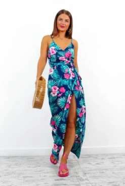 Garden Party - Navy Pink Floral Tropical Maxi Dress -Fashion Clothing Store GardenParty NavyPinkFloralTropicalMaxiDress 2