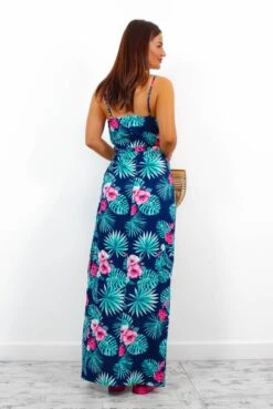 Garden Party - Navy Pink Floral Tropical Maxi Dress -Fashion Clothing Store GardenParty NavyPinkFloralTropicalMaxiDress 4