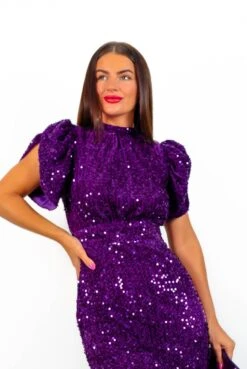 Glamazon - Purple Sequin Midi Dress -Fashion Clothing Store Glamazon PurpleSequinMidiDress2