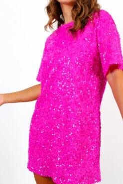Glow Get It - Pink Sequin Mini T-Shirt Dress -Fashion Clothing Store GlowGetIt PinkSequinMiniT ShirtDress 5