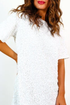 Glow Get It - White Sequin Mini T-Shirt Dress -Fashion Clothing Store GlowGetIt WhiteSequinMiniT ShirtDress 1