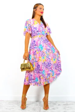 Good For Me - Pink Multi Abstract Print Pleated Midi Dress 9 Good For Me - Pink Multi Abstract Print Pleated Midi Dress -Fashion Clothing Store GoodForMe PinkMultiAbstractPrintPleatedMidiDress 2