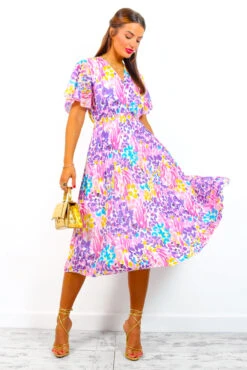 Good For Me - Pink Multi Abstract Print Pleated Midi Dress 8 Good For Me - Pink Multi Abstract Print Pleated Midi Dress -Fashion Clothing Store GoodForMe PinkMultiAbstractPrintPleatedMidiDress 3