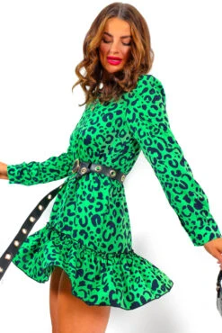 Good Vibes Only - Green Leopard Print Mini Dress -Fashion Clothing Store GoodVibesOnly GreenLeopardPrintMidiDress 5