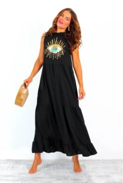 Got My Eye On You - Black Gold Sequin Eye Maxi Dress -Fashion Clothing Store GotMyEyeOnYou BlackGoldSequinEyeMaxiDress 2