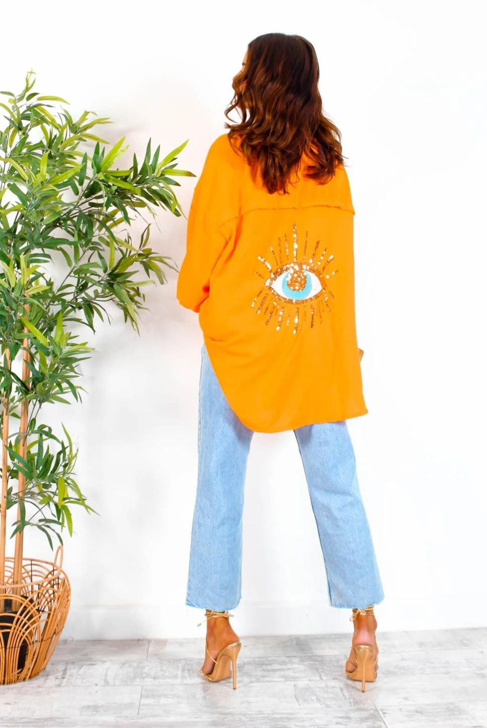 Got My Eye On You - Orange Gold Sequin Eye Oversized Shirt 4 Got My Eye On You - Orange Gold Sequin Eye Oversized Shirt - Image 4