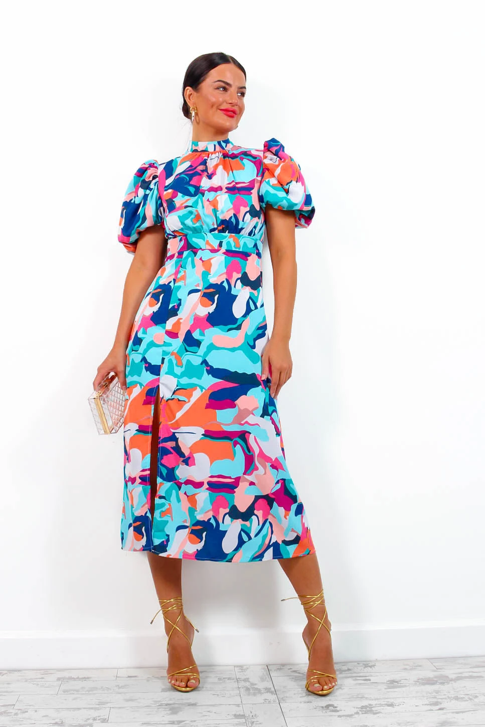Got The Flower - Blue Multi Abstract Midi Dress 2 Got The Flower - Blue Multi Abstract Midi Dress - Image 2