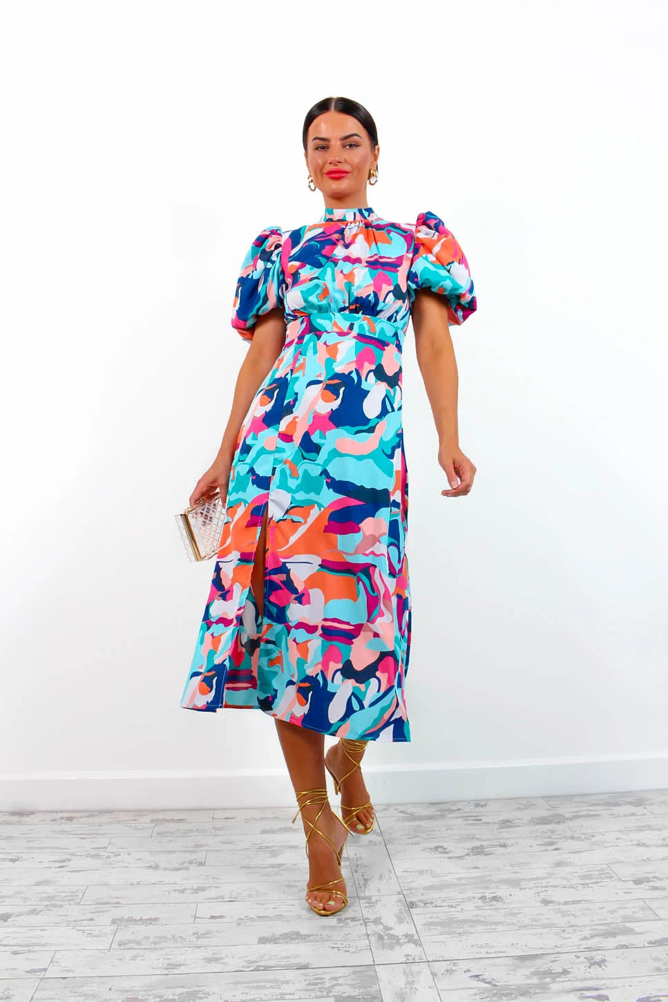 Got The Flower - Blue Multi Abstract Midi Dress 3 Got The Flower - Blue Multi Abstract Midi Dress - Image 3