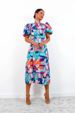 Got The Flower - Blue Multi Abstract Midi Dress 14 Got The Flower - Blue Multi Abstract Midi Dress -Fashion Clothing Store GotTheFlower BlueMultiAbstractMidiDress3