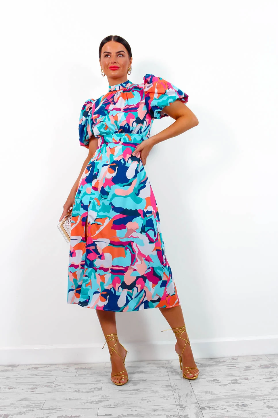 Got The Flower - Blue Multi Abstract Midi Dress 4 Got The Flower - Blue Multi Abstract Midi Dress - Image 4