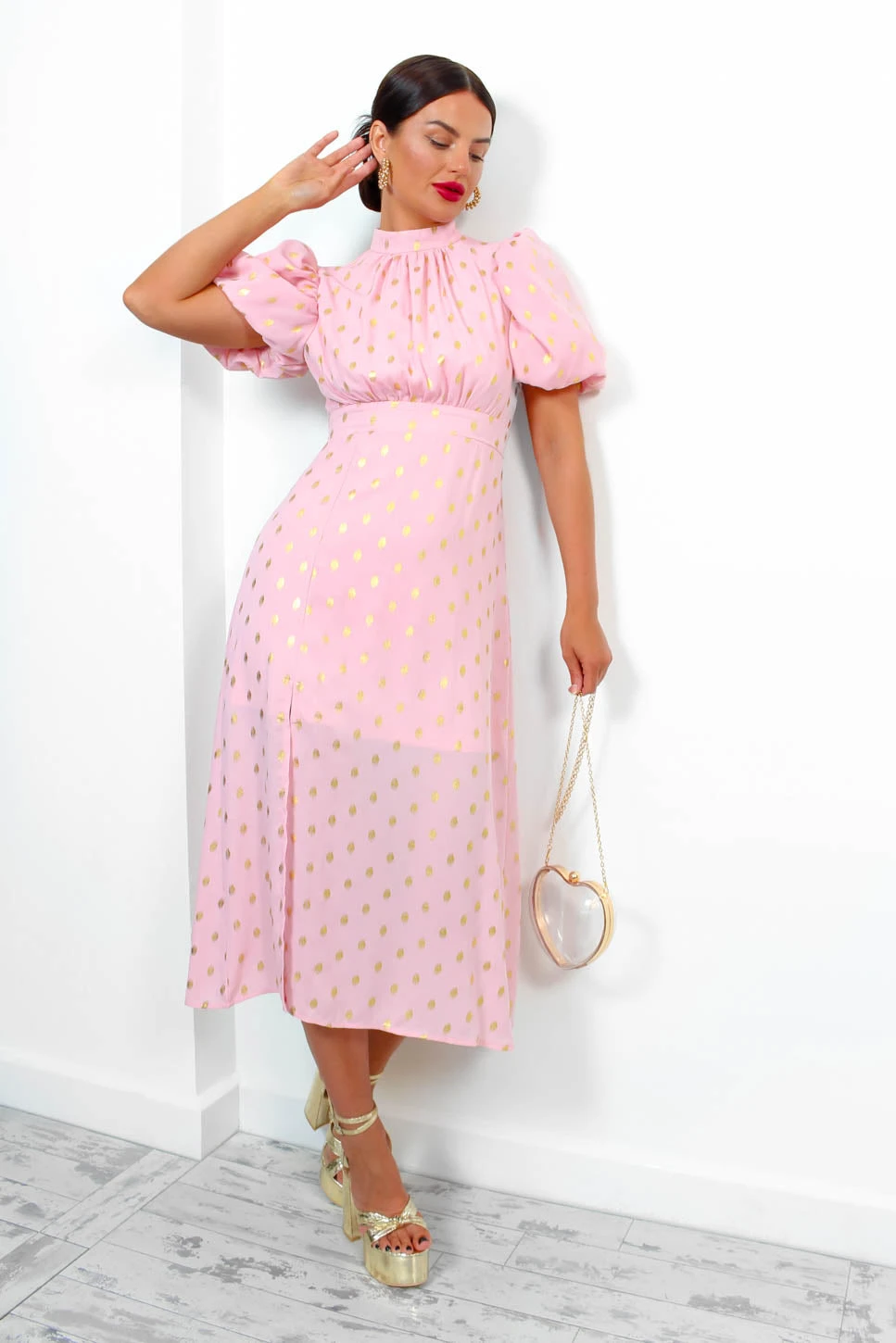 Got The Flower - Blush Gold Foil Printed Midi Dress 5 Got The Flower - Blush Gold Foil Printed Midi Dress - Image 5