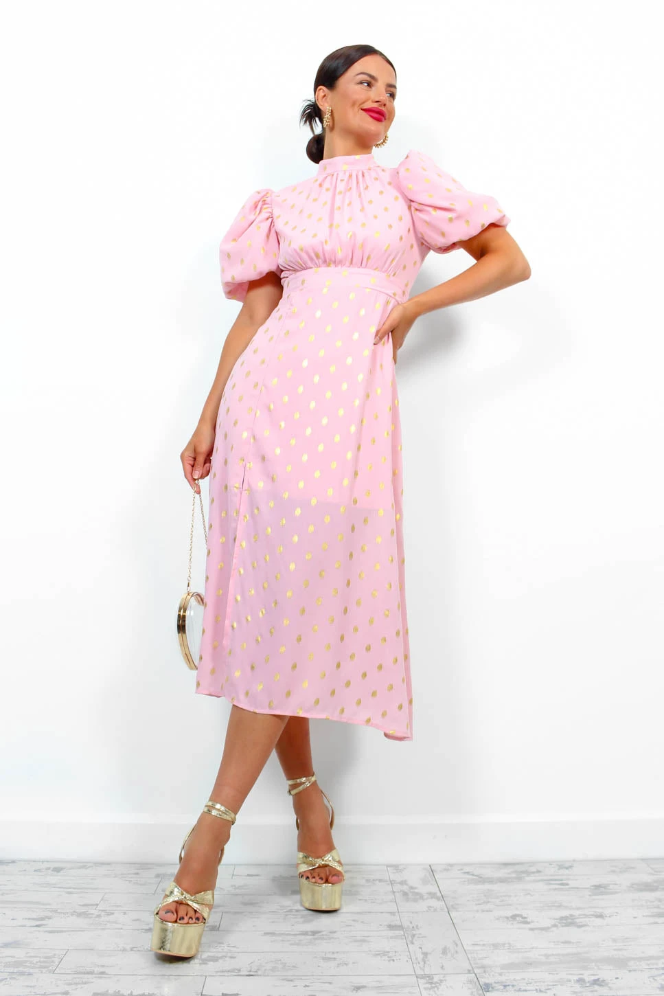 Got The Flower - Blush Gold Foil Printed Midi Dress 6 Got The Flower - Blush Gold Foil Printed Midi Dress - Image 6