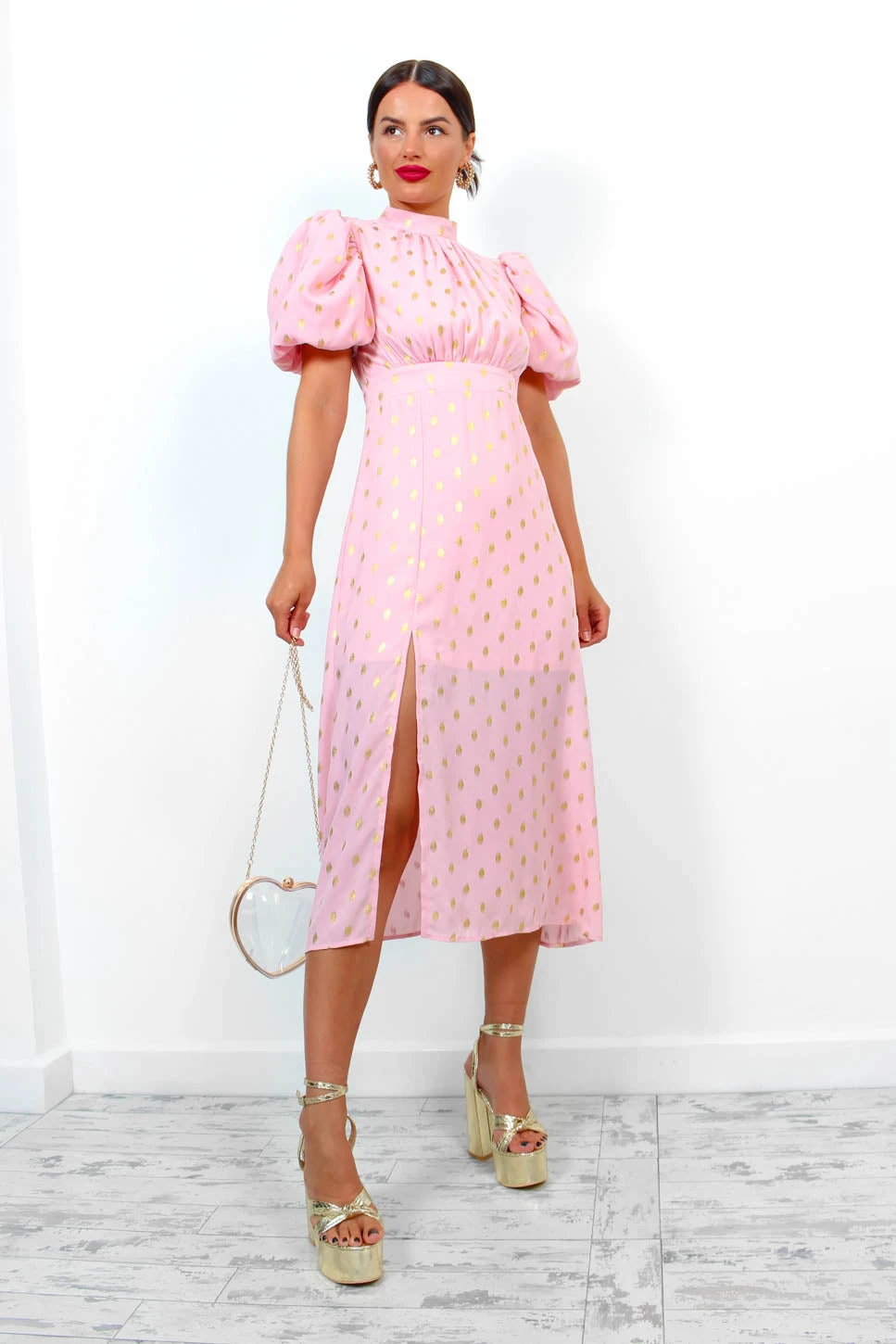 Got The Flower - Blush Gold Foil Printed Midi Dress 2 Got The Flower - Blush Gold Foil Printed Midi Dress - Image 2