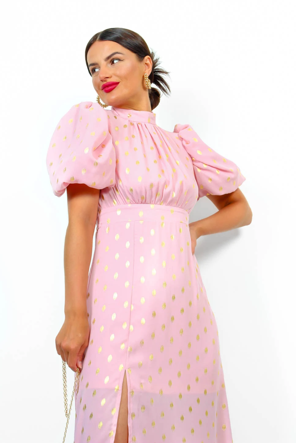 Got The Flower - Blush Gold Foil Printed Midi Dress 3 Got The Flower - Blush Gold Foil Printed Midi Dress - Image 3