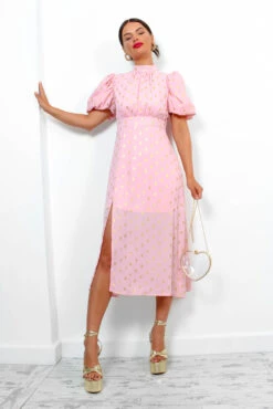 Got The Flower - Blush Gold Foil Printed Midi Dress 10 Got The Flower - Blush Gold Foil Printed Midi Dress -Fashion Clothing Store GotTheFlower BlushGoldFoilPrintedMidiDress 6