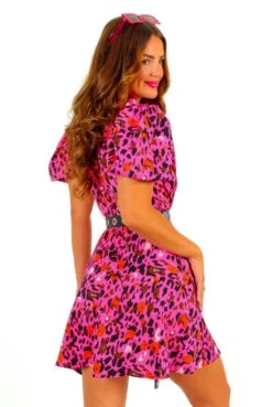 Got The Flower - Fuchsia Orange Leopard Print Mini Dress -Fashion Clothing Store GotTheFlower FuchsiaOrangeLeopardPrintMiniDress 6