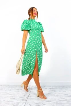 Got The Flower - Green Ditsy Print Midi Dress -Fashion Clothing Store GotTheFlower GreenDitsyPrintMidiDress 2