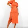 Got The Flower - Orange Gold Foil Midi Dress