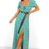 Happier Than Ever - Green Pink Animal Print Milkmaid Maxi Dress