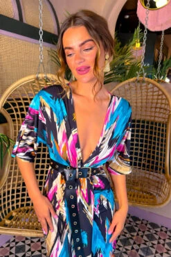 Have A Good Day - Black Multi Abstract Print Midi Dress -Fashion Clothing Store Have A Good Day Black Multi Abstract Print Midi Dress