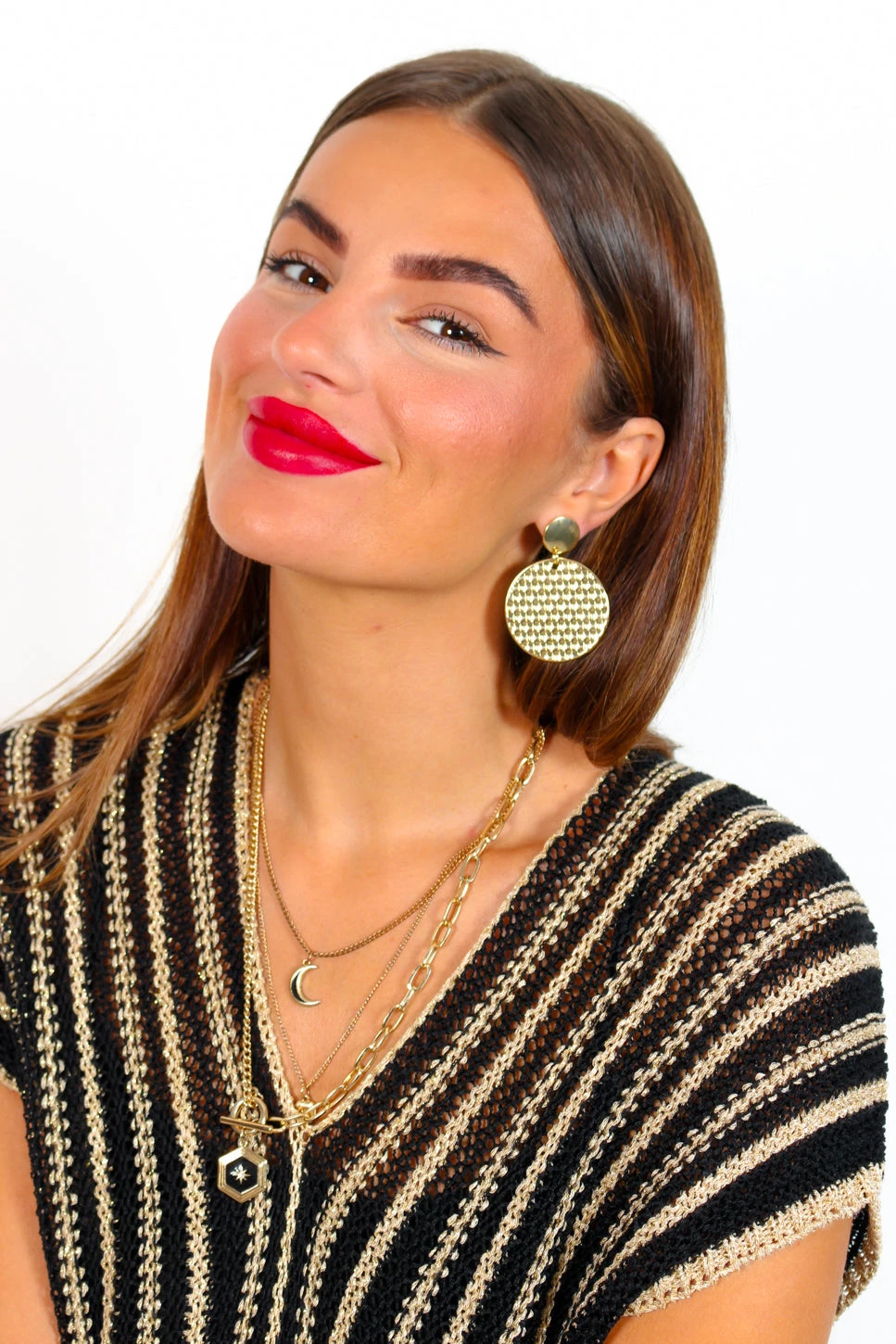 YOKO Hear To Look Good - Gold Textured Drop Earrings 1 YOKO Hear To Look Good - Gold Textured Drop Earrings