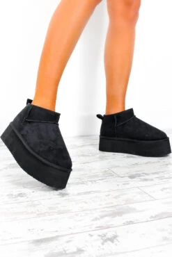 Hey Sole Sister - Black Faux Suede Platform Mini Ankle Boots