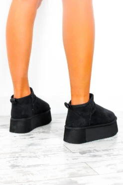 Hey Sole Sister - Black Faux Suede Platform Mini Ankle Boots -Fashion Clothing Store HeySoleSister BlackFauxSuedePlatformMiniAnkleBoots 4