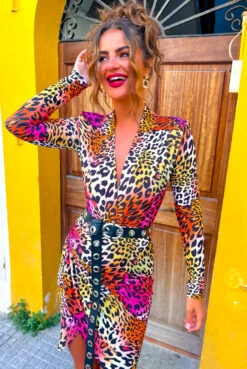 Its A Vibe - Pink Orange Leopard Print Mini Dress