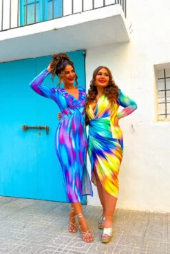 Something Special - Blue Purple Abstract Plunge Midi Dress