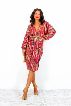 Im Falling For You - Fuchsia Multi Draped Midi Dress -Fashion Clothing Store IMG 1949