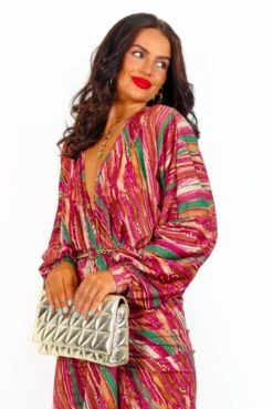 Im Falling For You - Fuchsia Multi Draped Midi Dress -Fashion Clothing Store IMG 2000