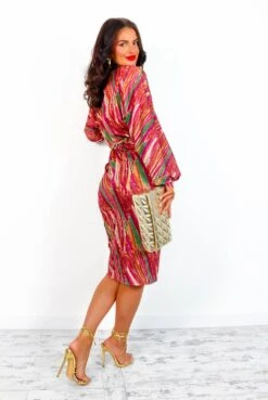 Im Falling For You - Fuchsia Multi Draped Midi Dress -Fashion Clothing Store IMG 2014