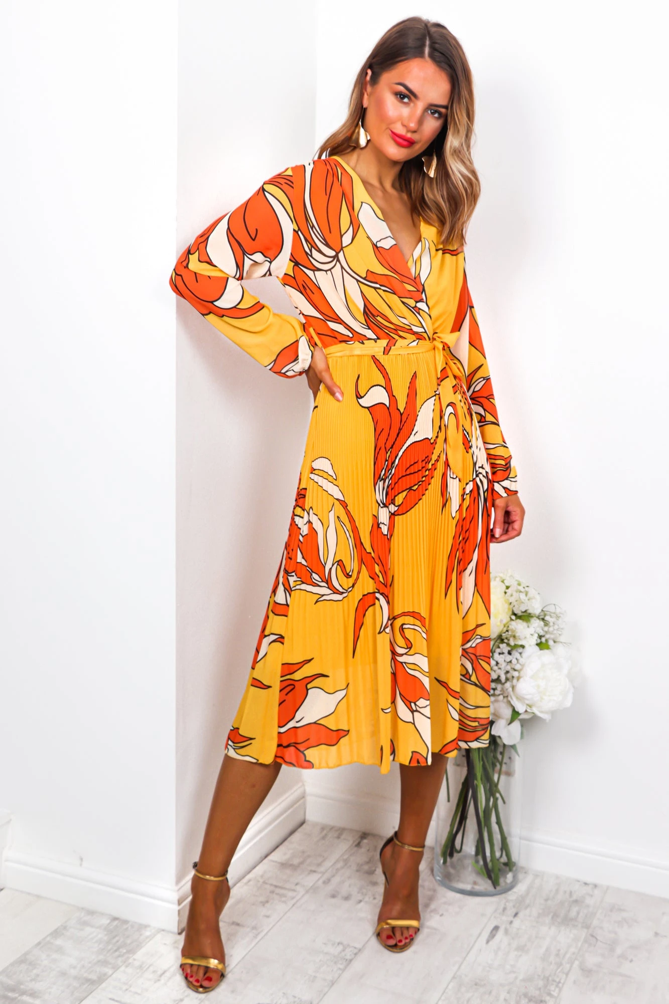 Flower Of Love - Orange Midi Dress 3 Flower Of Love - Orange Midi Dress - Image 3